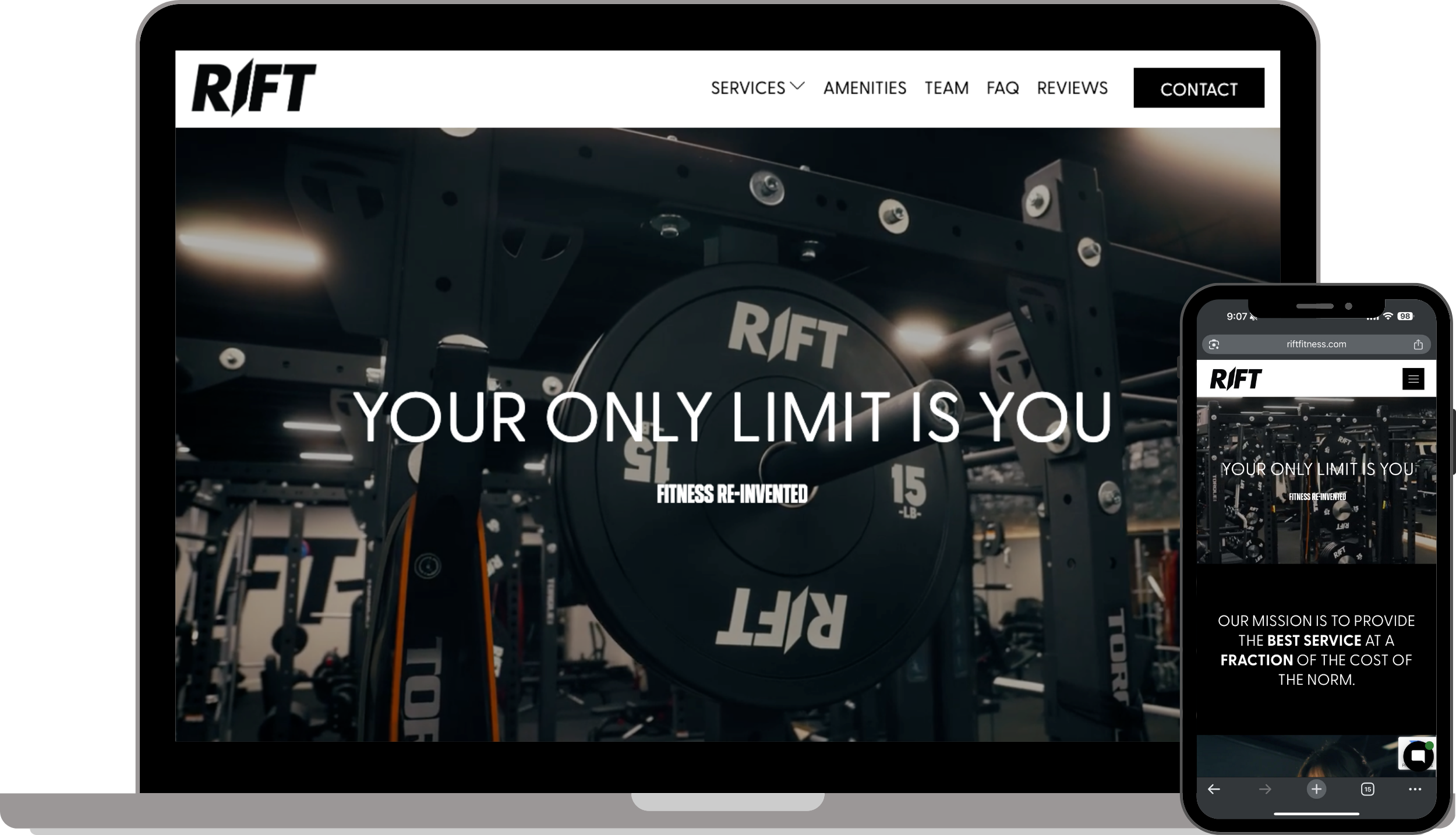 Rift fitness website on desktop and mobile